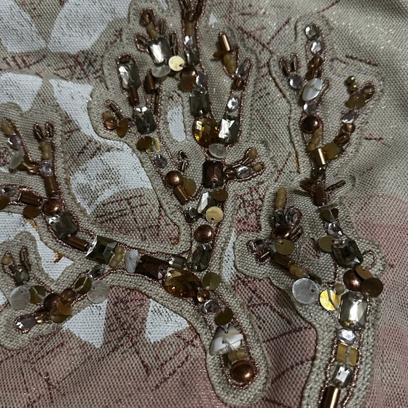 AUTHENTIC COACH 17031 beaded AUDREY CORAL CANVAS TOTE PURSE BAG CREAM PINK - Picture 3 of 7